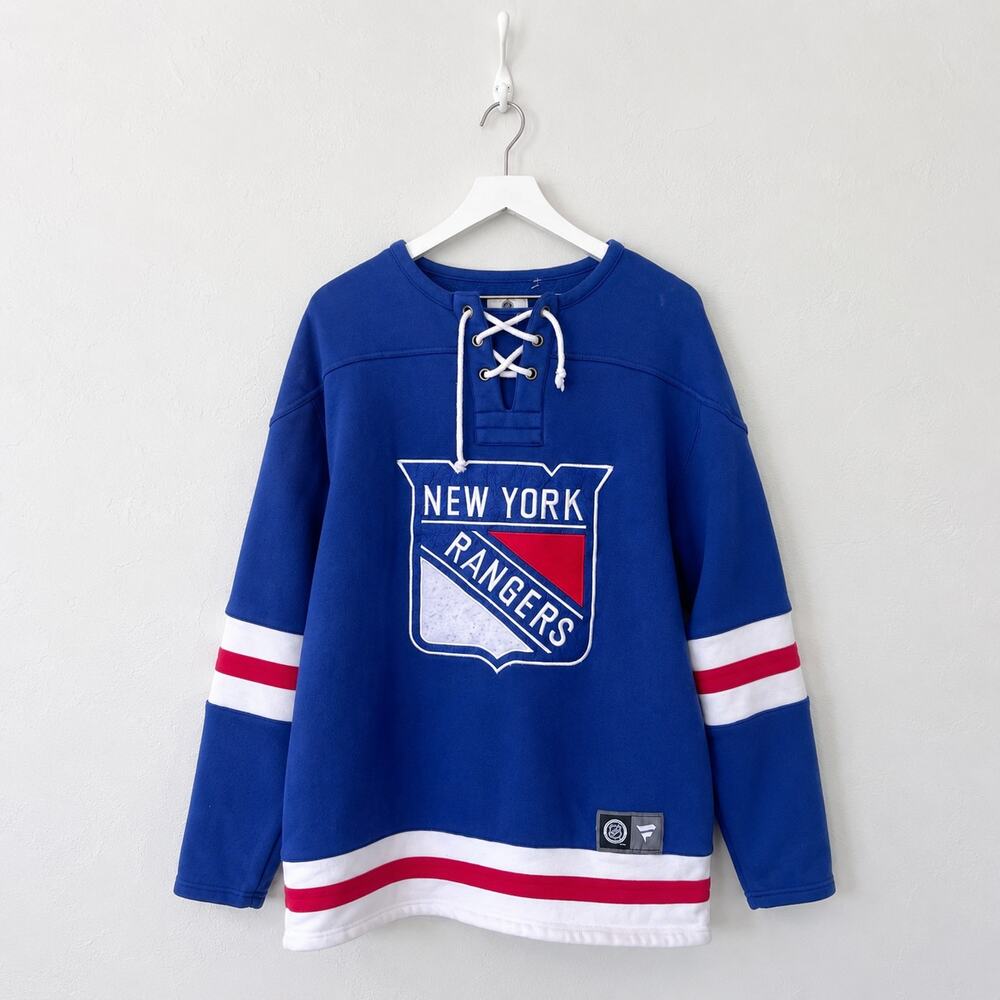 Fanatics New York Rangers Lace Up Pullover Sweatshirt Medium Blue NHL Hockey